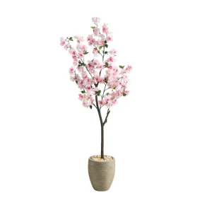 5.5' Artificial Cherry Blossom Tree in Sand Colored Planter - Low Maintenance, Life-Like & Vibrant Silk Trees For Busy People.