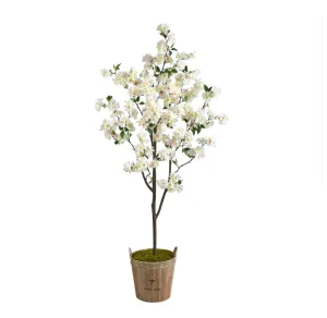 6' Artificial Cherry Blossom Tree in Farmhouse Planter - Low Maintenance, Life-Like & Vibrant Silk Trees For Busy People.