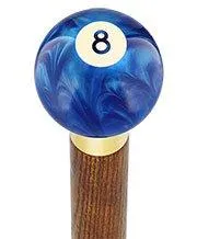 8 Ball Blue Pearl Round Knob Cane w/ Custom Color Ash Shaft & Collar