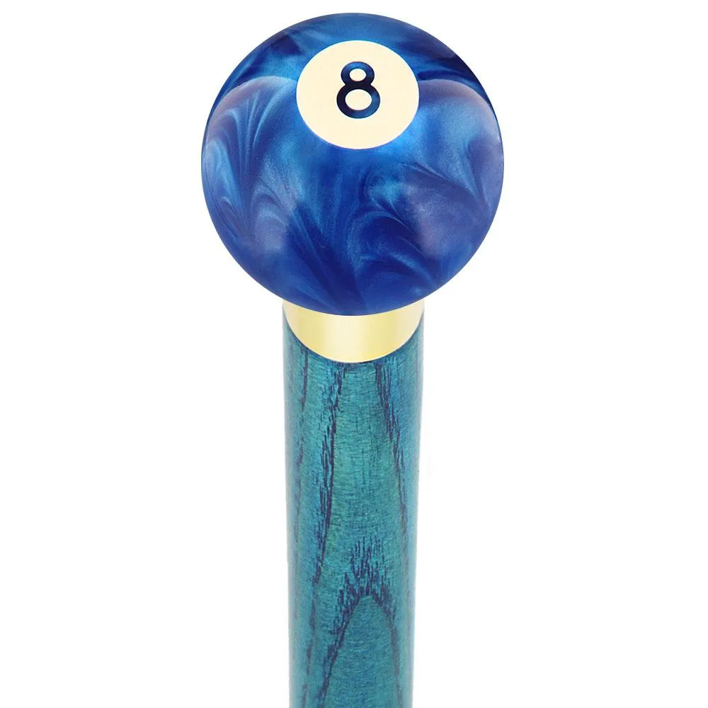 8 Ball Blue Pearl Round Knob Cane w/ Custom Color Ash Shaft & Collar