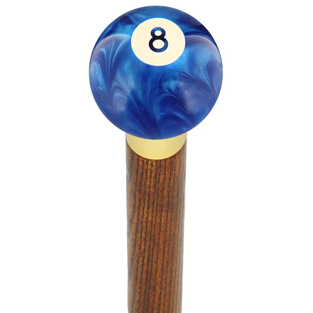 8 Ball Blue Pearl Round Knob Cane w/ Custom Color Ash Shaft & Collar