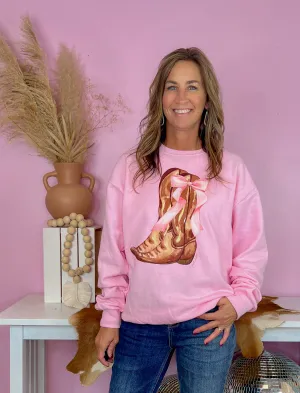 A Cowgirl Love Story Pink Long Sleeve Graphic Pullover