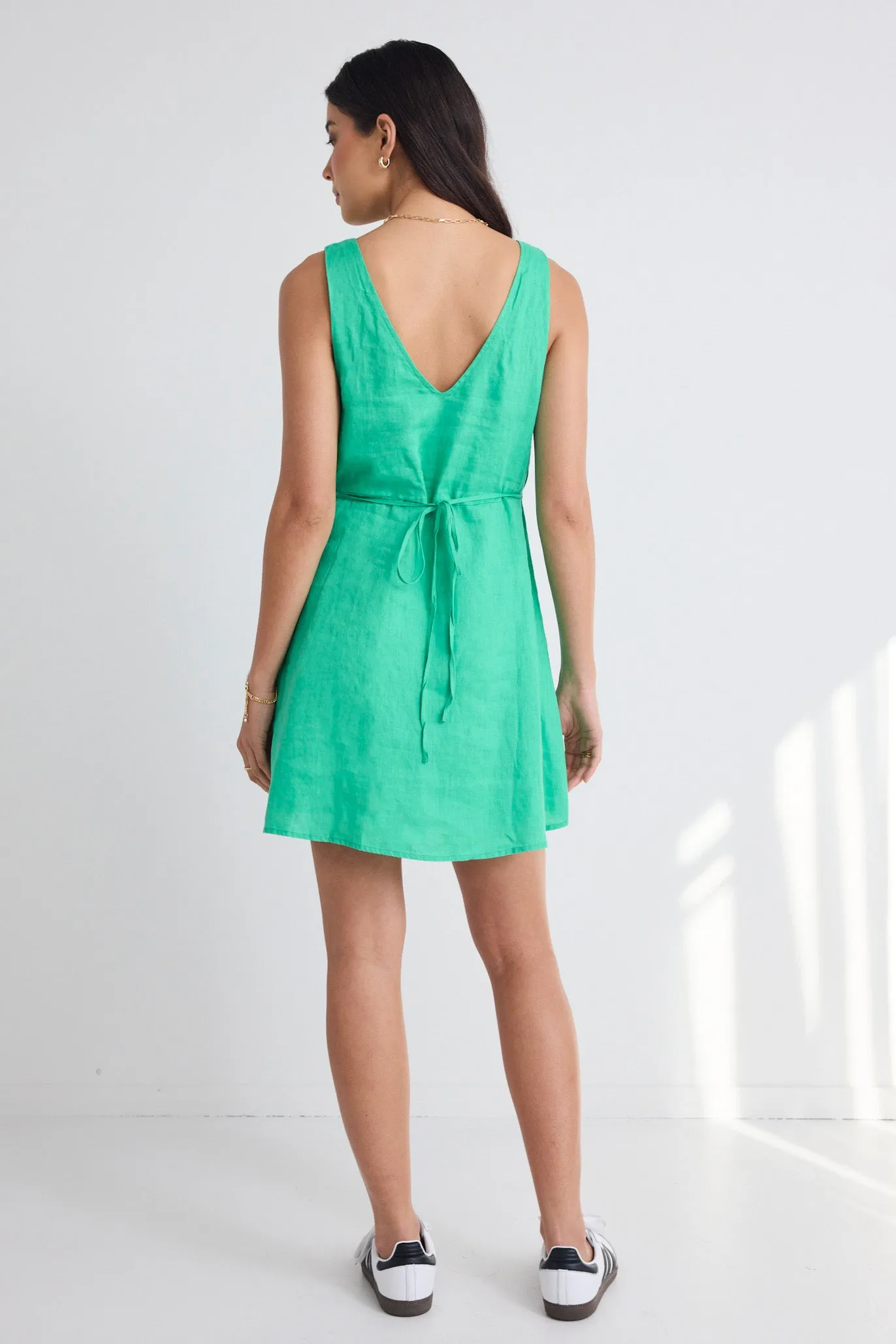 Meadow Green Linen Sleeveless Button-Front Mini Dress - Chic and Breezy Fashionwear