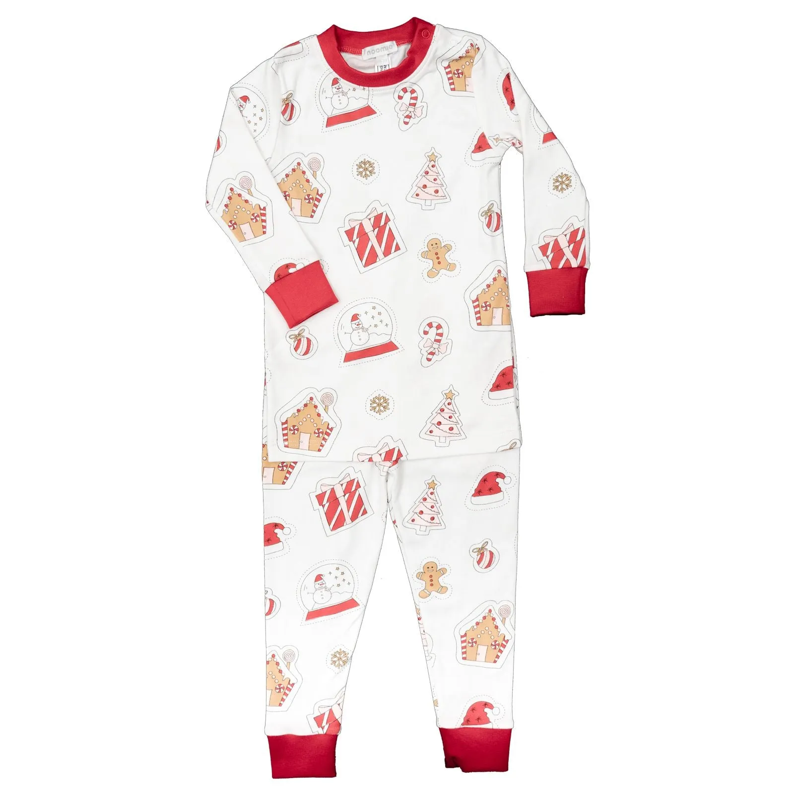 Baby Noomie 2 Piece Long Sleeve PJ Set - Pink Holiday Patches