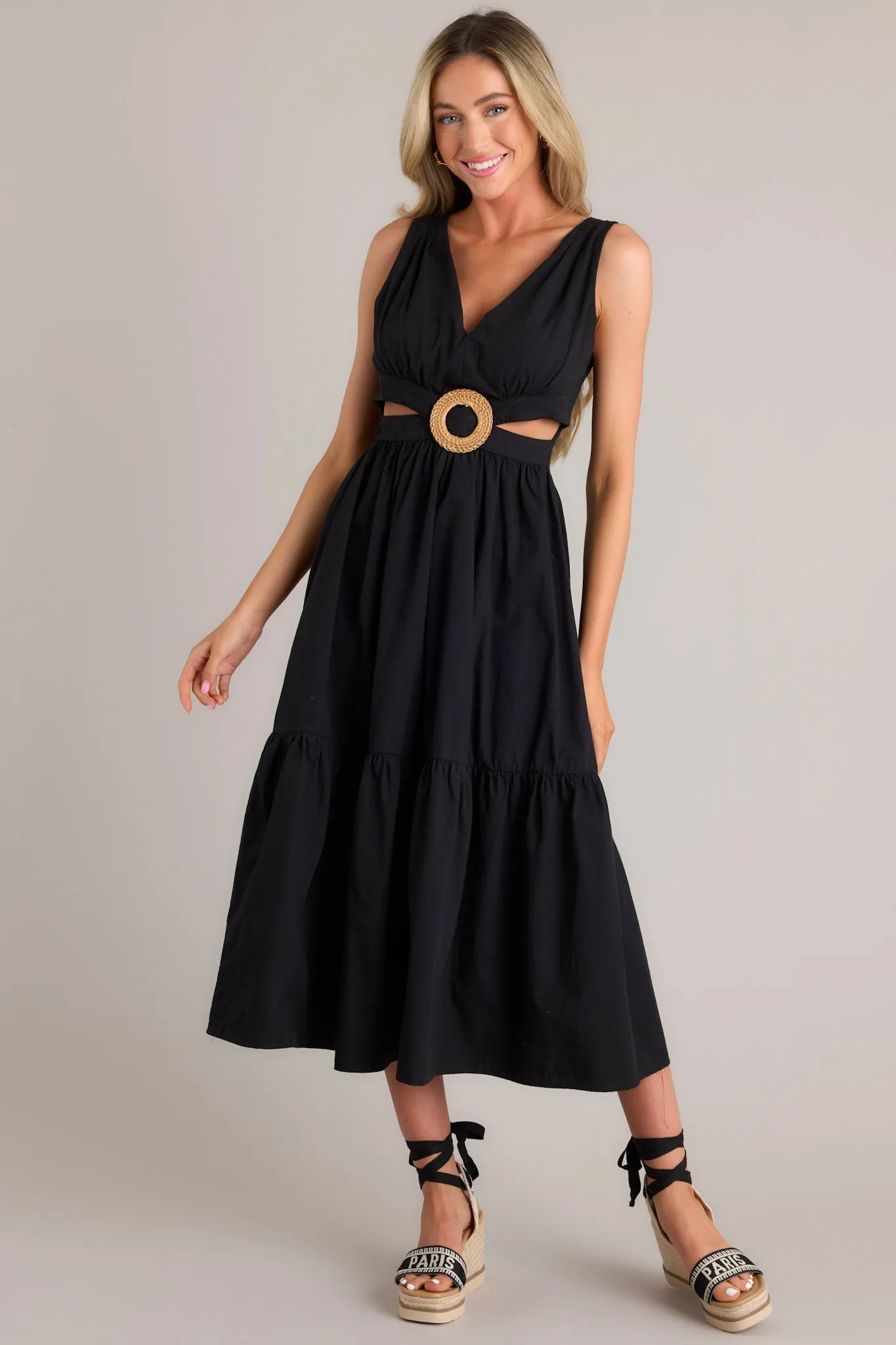 Be Good To Me Black Cutout Midi Dress