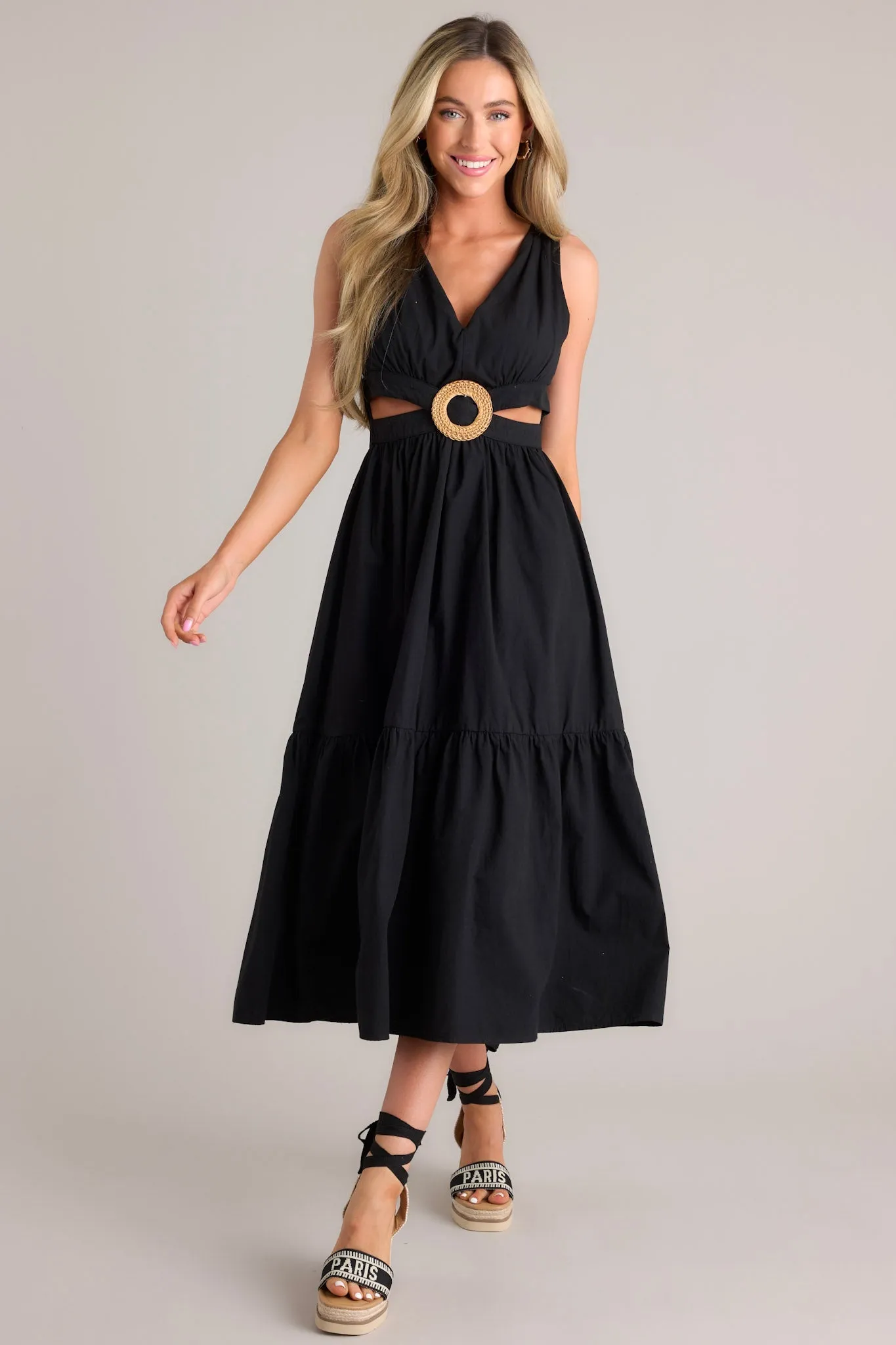 Be Good To Me Black Cutout Midi Dress