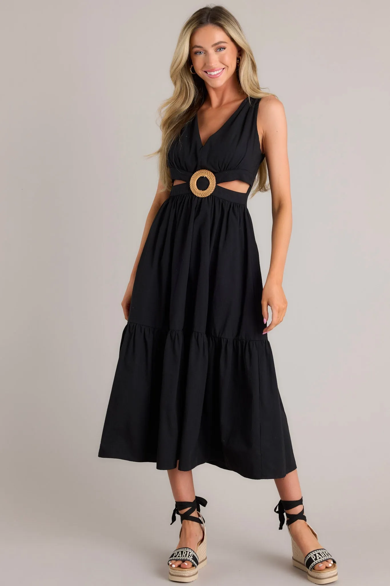 Be Good To Me Black Cutout Midi Dress