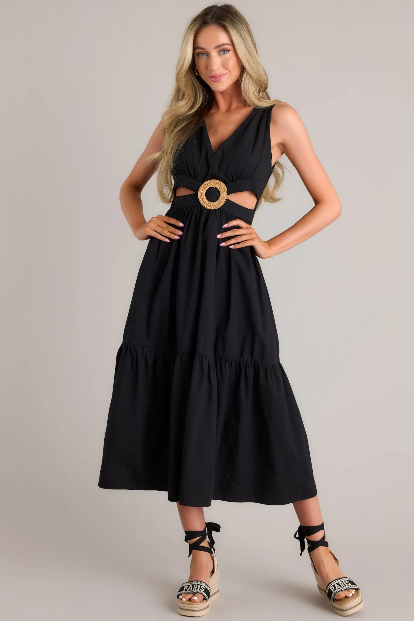 Be Good To Me Black Cutout Midi Dress