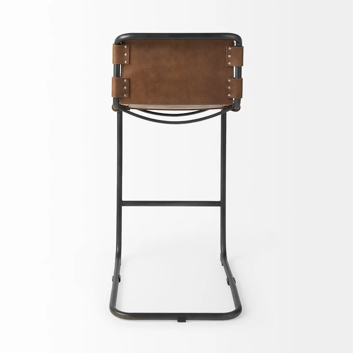 Berbick Bar Counter Stool Brown Leather | Gray Metal | Bar