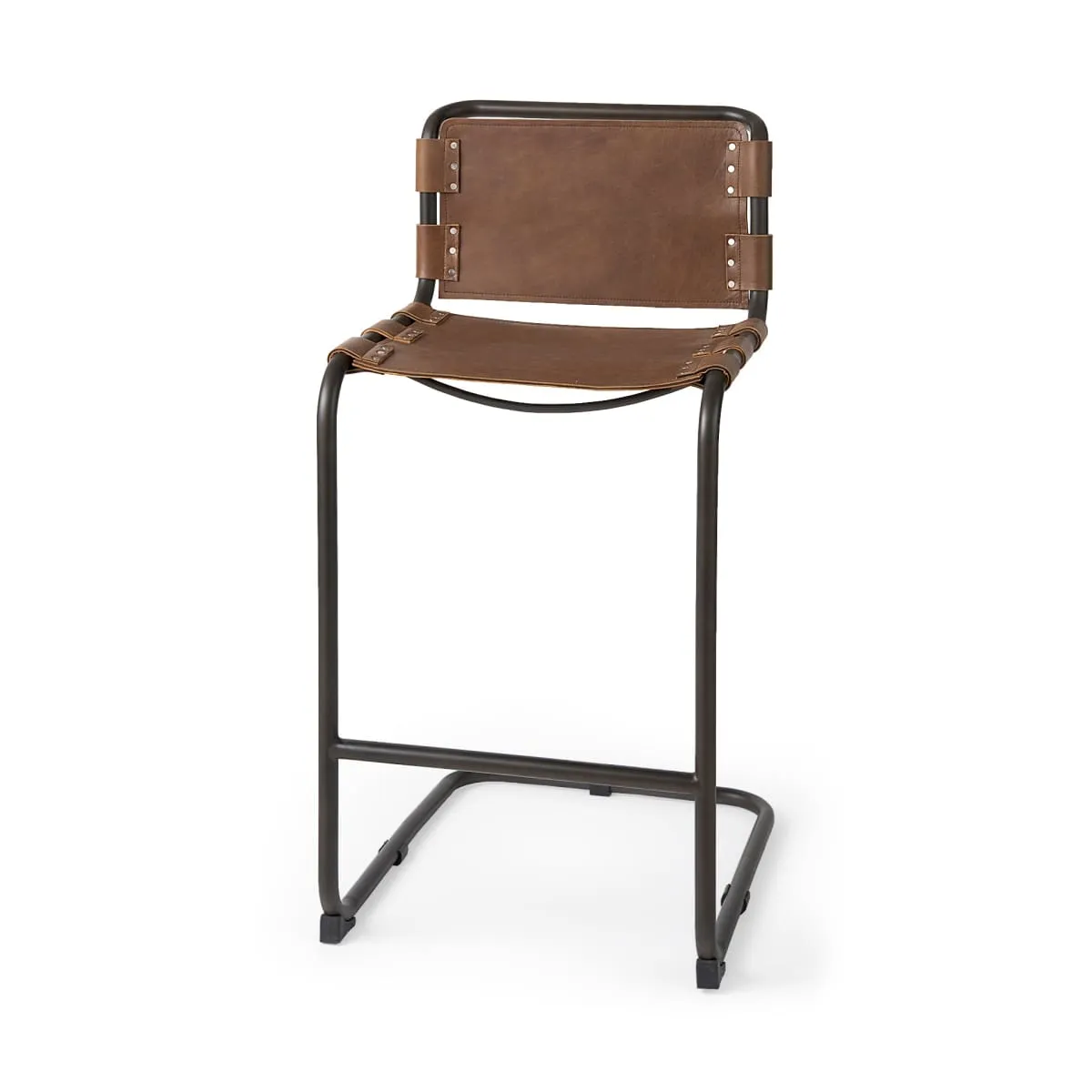 Berbick Bar Counter Stool Brown Leather | Gray Metal | Bar