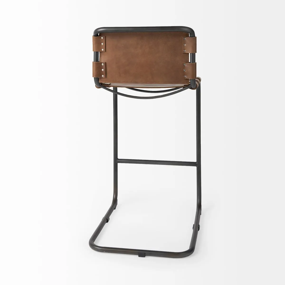 Berbick Bar Counter Stool Brown Leather | Gray Metal | Bar