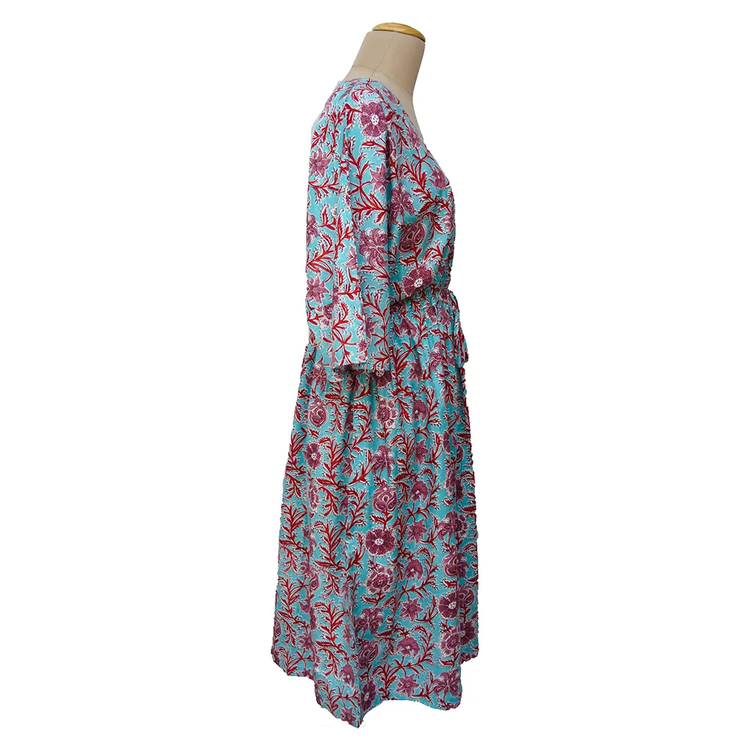 Blue Floral Cotton Maxi Dress UK Size 18-32 M113