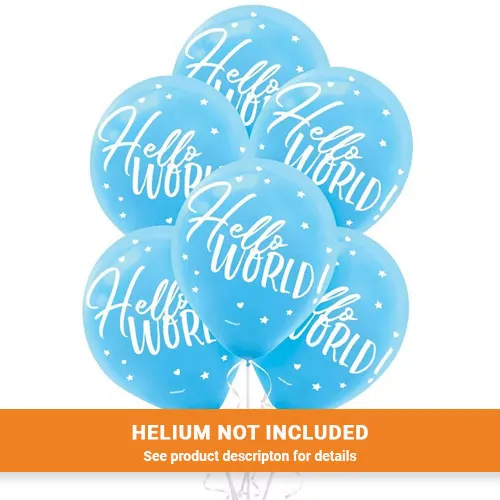 Blue Hello World Flat Printed Latex Balloons, 12'' | 15 ct