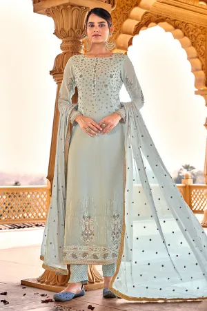 Bluish Grey Viscose Embroidered Salwar Suit