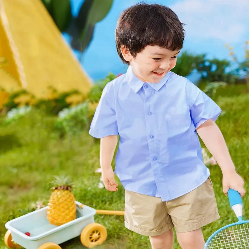 Boys' Premium Short Sleeve Blue Dress Shirt