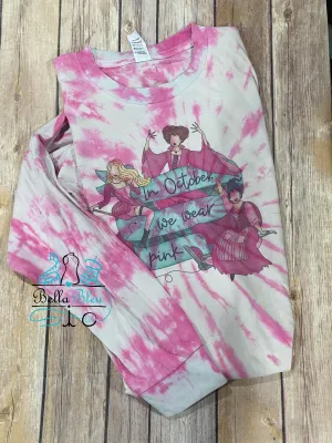 Breast Cancer Awareness with Witches Sisters Tie Dye Shirt Pink