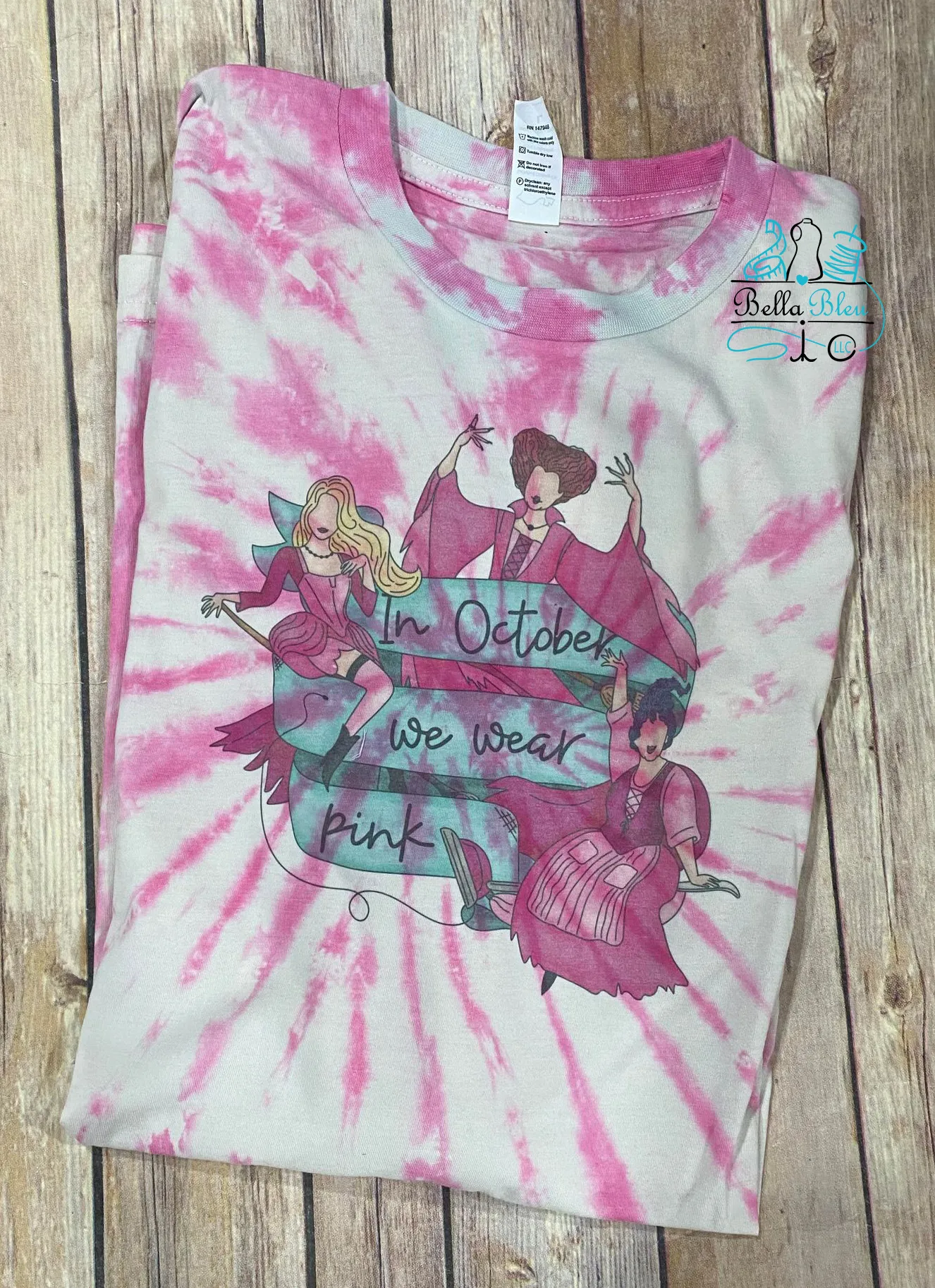 Breast Cancer Awareness with Witches Sisters Tie Dye Shirt Pink