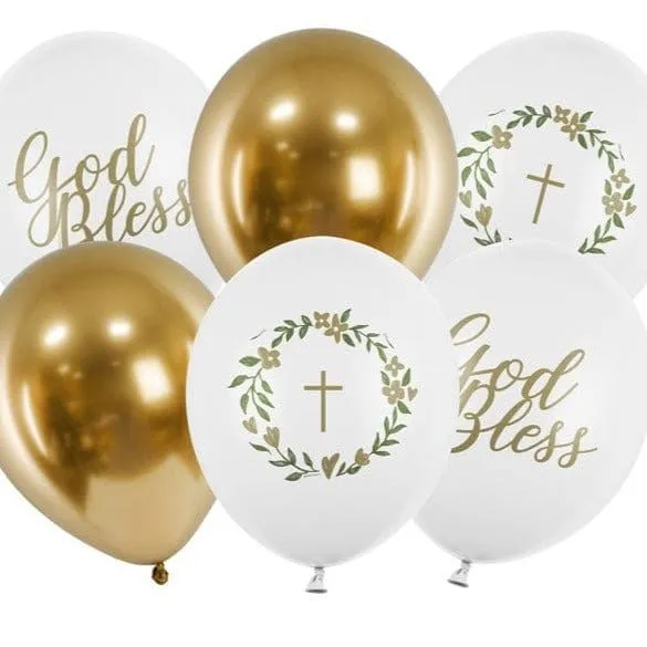 Christening Balloons - God Bless Assorted Latex Balloons x 6