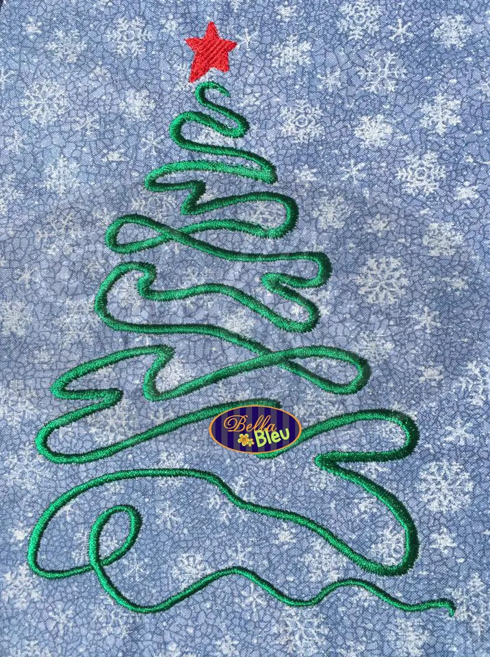 Christmas Ribbon Tree with Star Filled Machine Embroidery Design