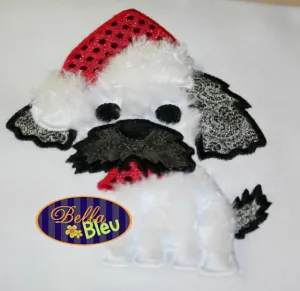 Christmas Santa Shuh Tzu dog Machine Applique Embroidery Design