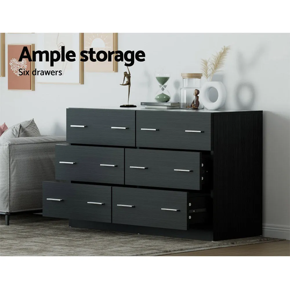 Contemporary 6 Chest of Drawers, Spacious Black - Artiss