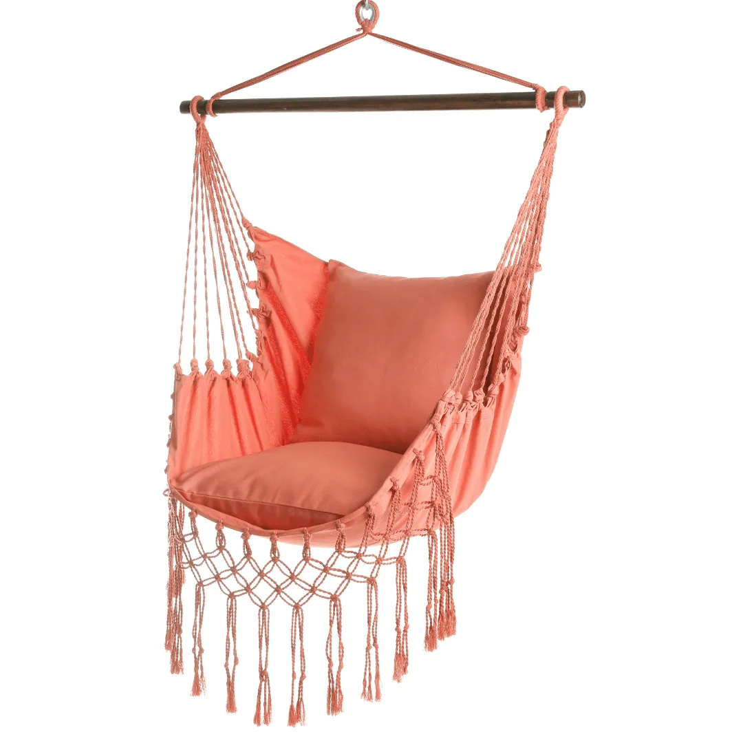 Coral Pink Macrame Hammock Chair | SERENA CORAL PINK