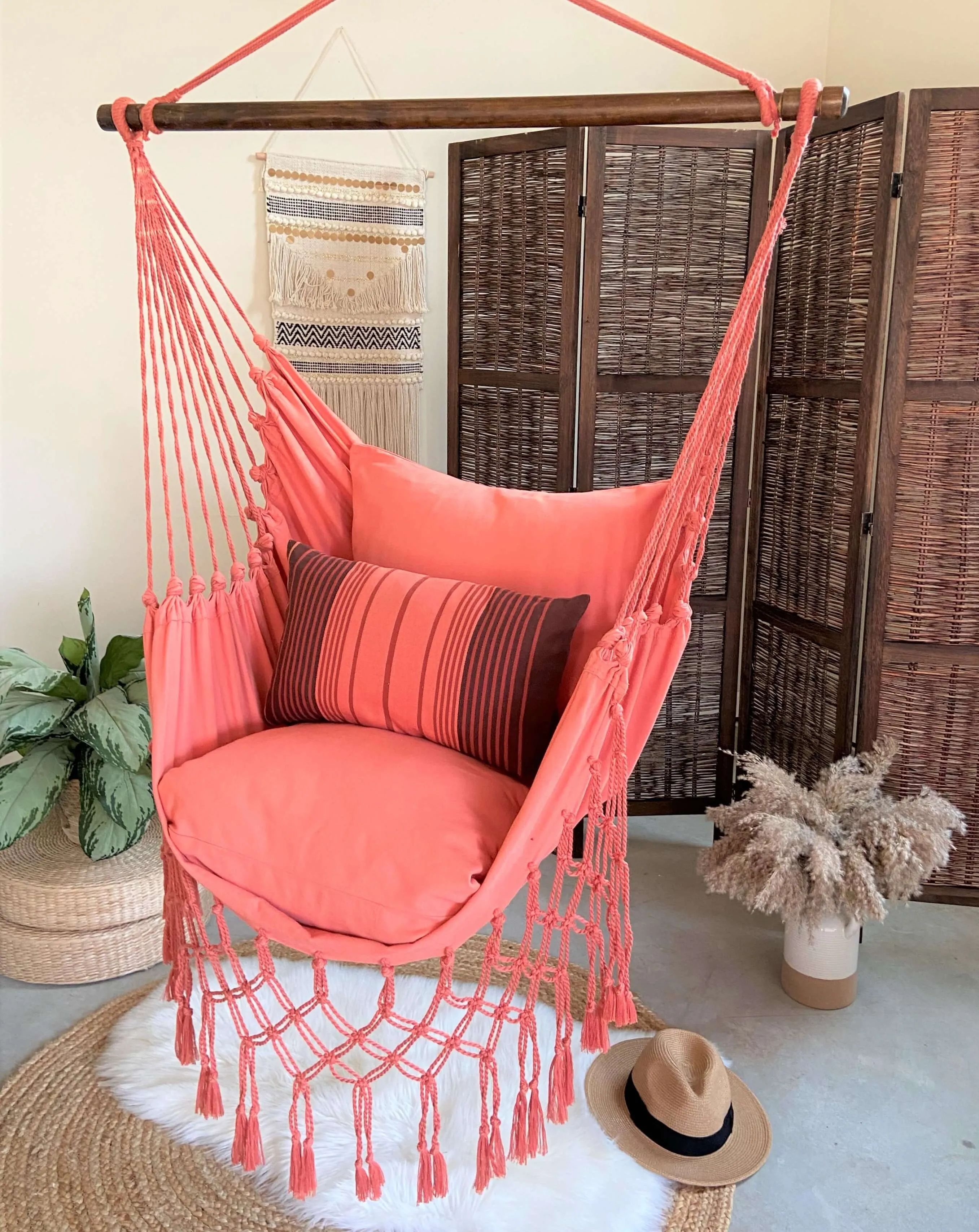 Coral Pink Macrame Hammock Chair | SERENA CORAL PINK