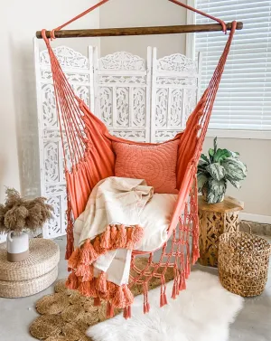 Coral Pink Macrame Hammock Chair | SERENA CORAL PINK