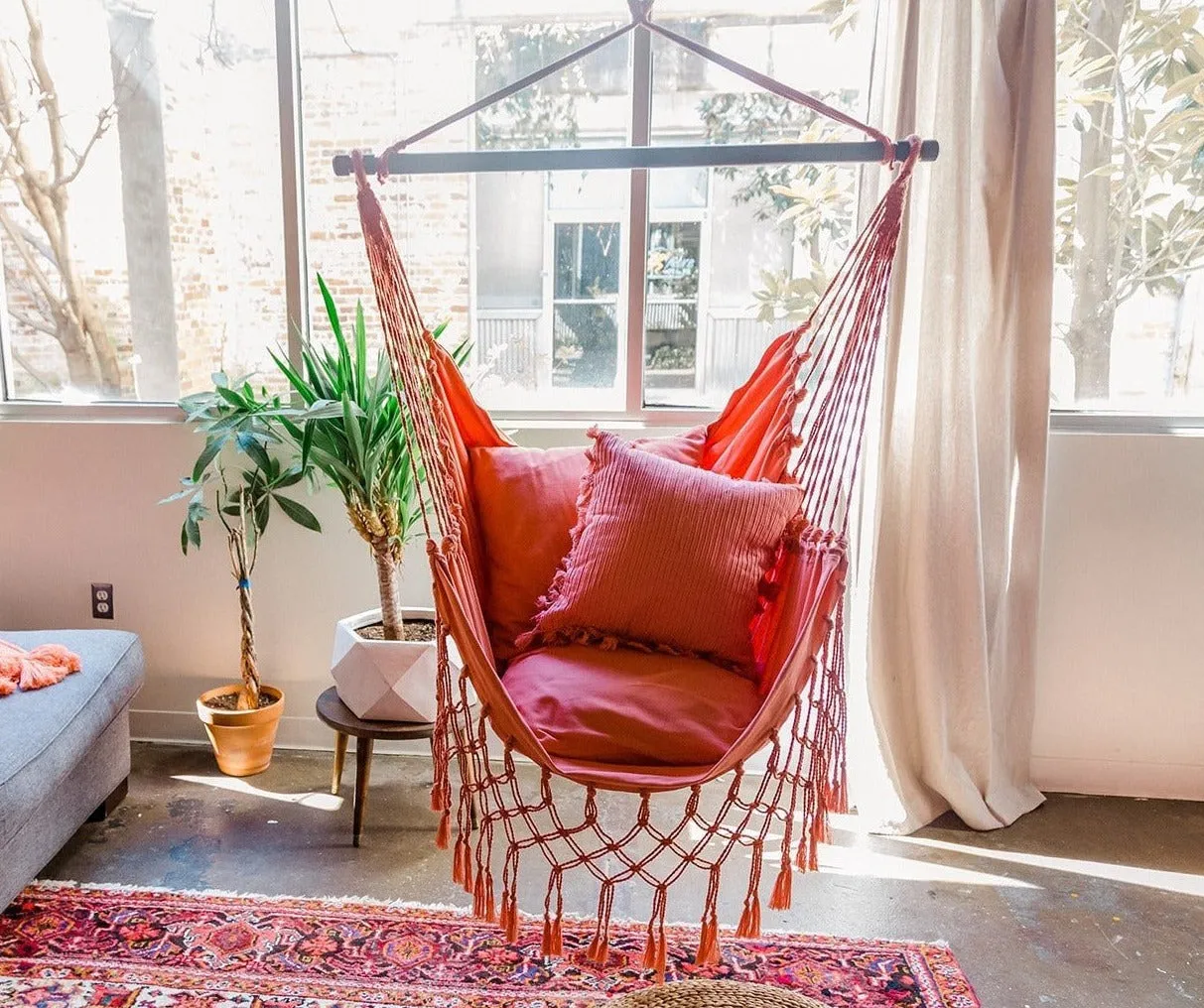 Coral Pink Macrame Hammock Chair | SERENA CORAL PINK