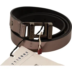 Costume National Chic Pink Metallic Leather Belt with Bronze Buckle