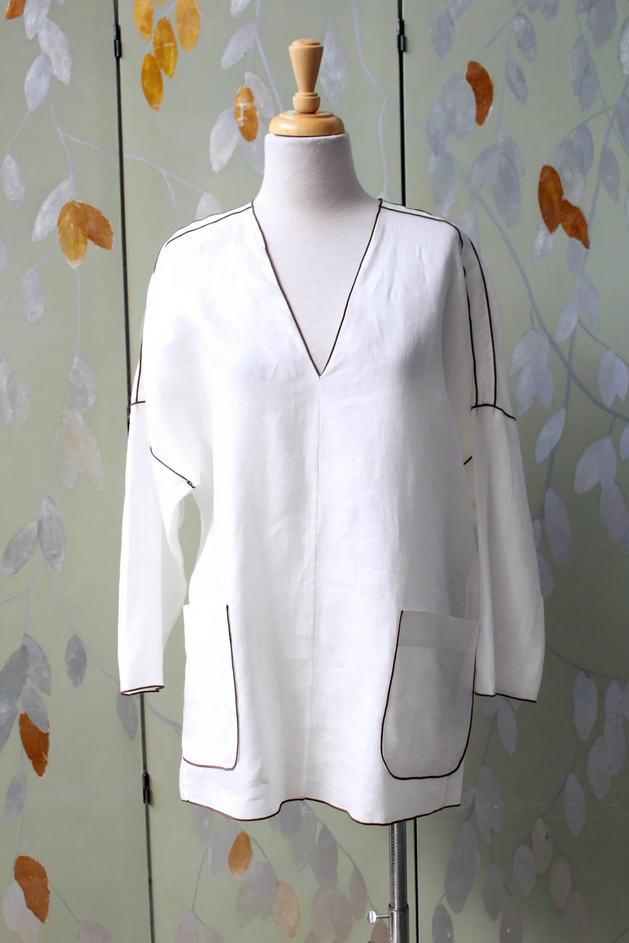 Cream Linen Minimalist Tunic, Made in Italy, Large