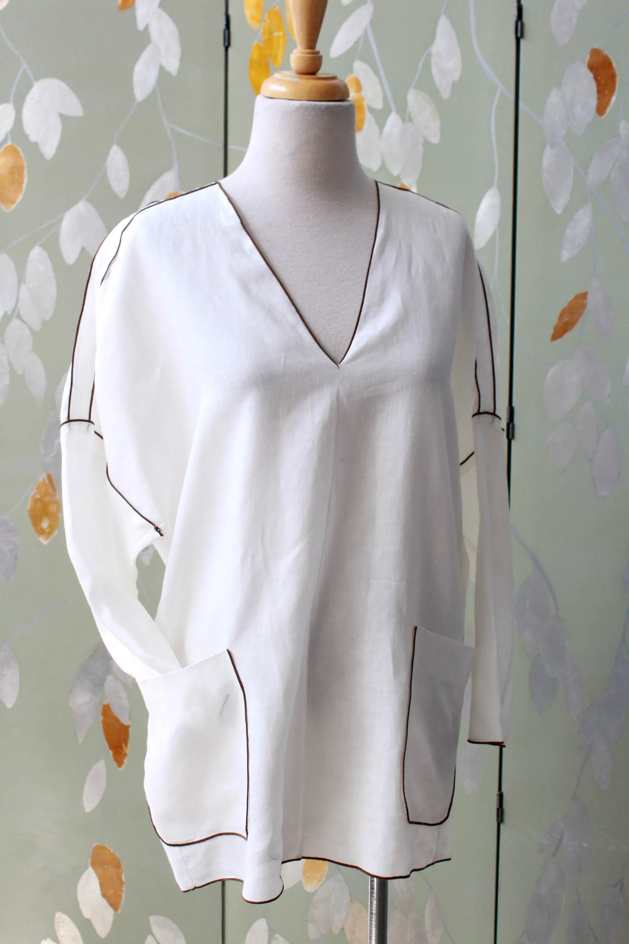 Cream Linen Minimalist Tunic, Made in Italy, Large