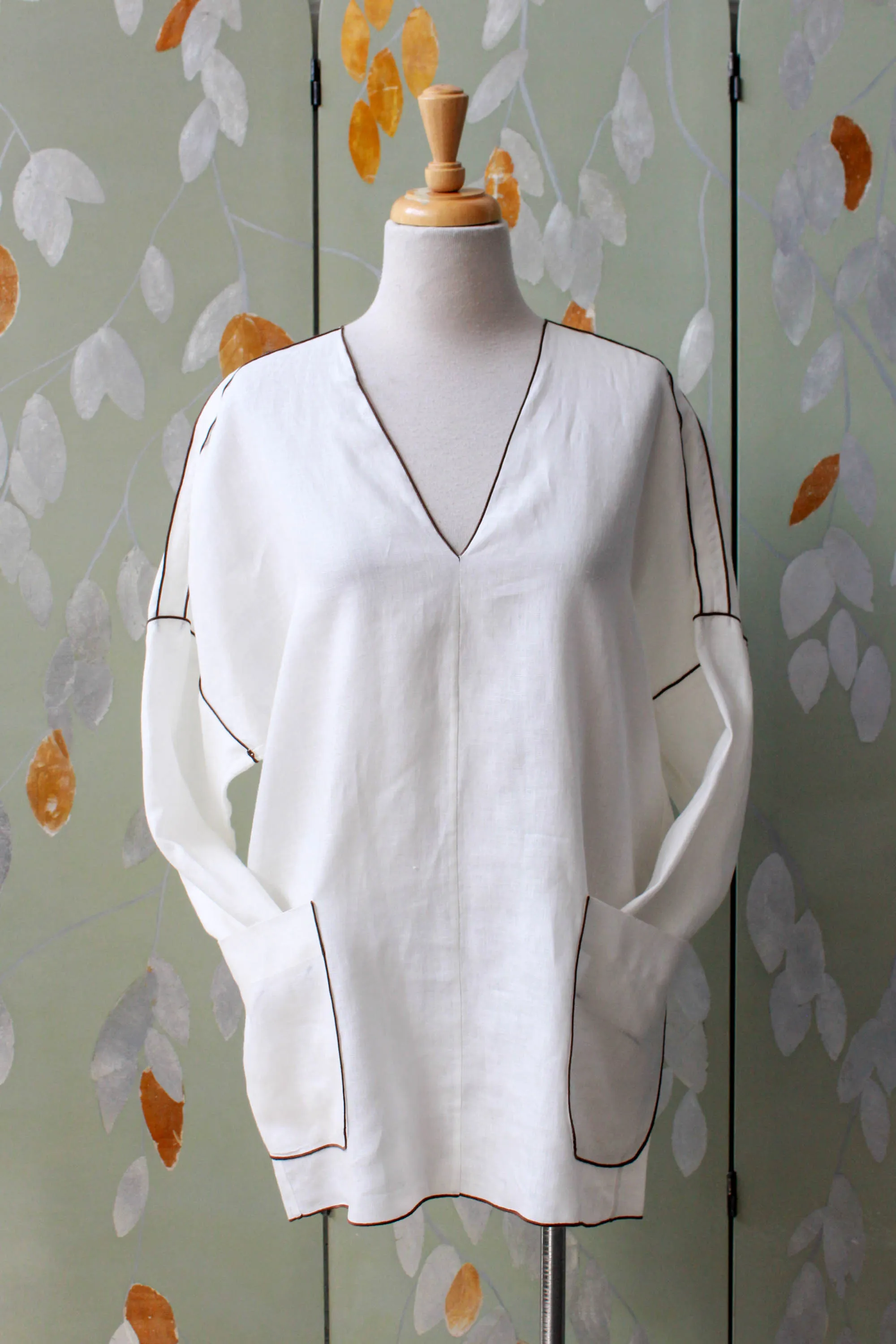 Cream Linen Minimalist Tunic, Made in Italy, Large