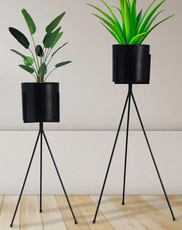 CRISS CROSS BLACK PLANTER SET OF 2