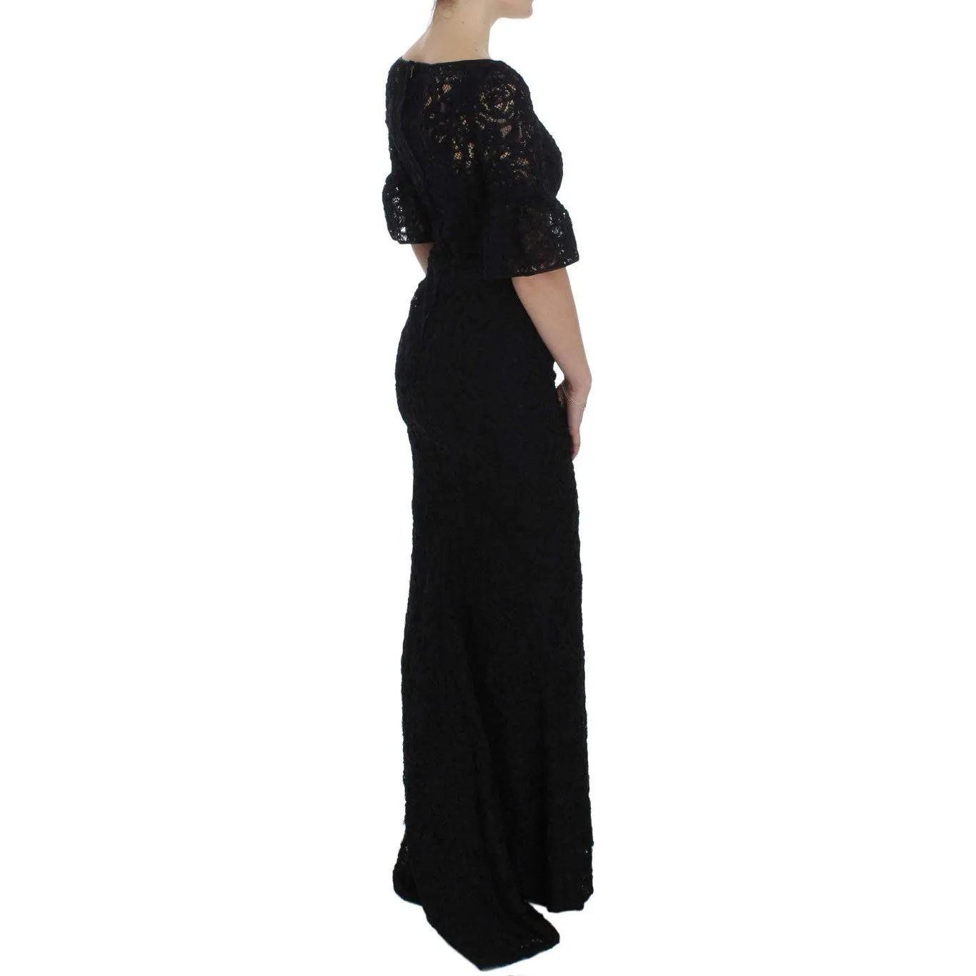 Dolce & Gabbana Elegant Black Floral Lace Maxi Dress