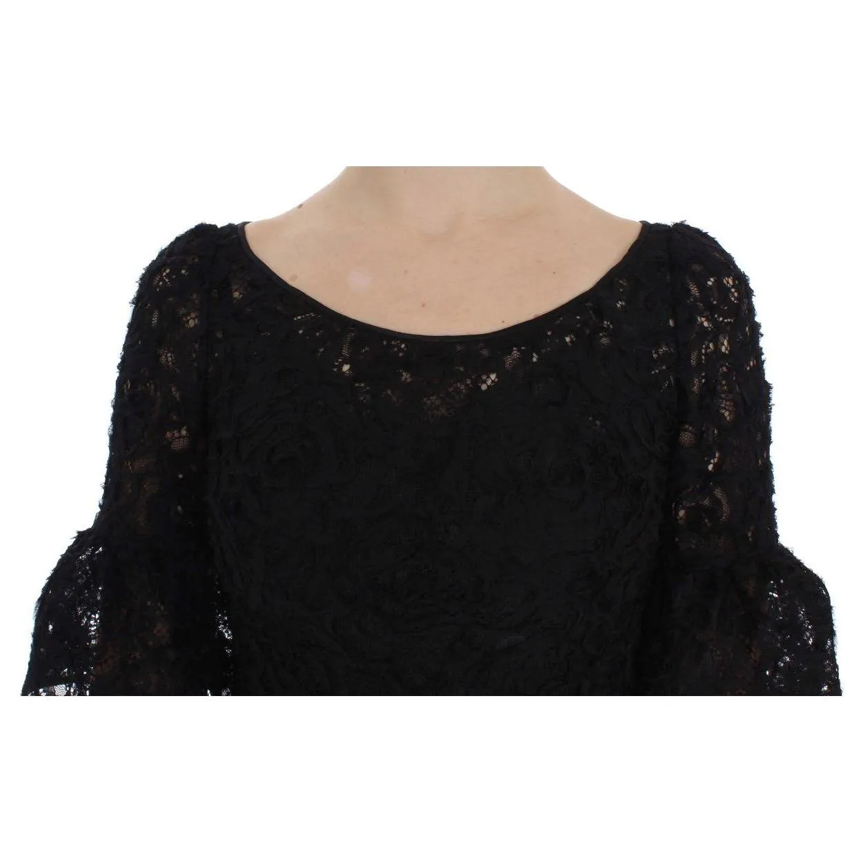 Dolce & Gabbana Elegant Black Floral Lace Maxi Dress