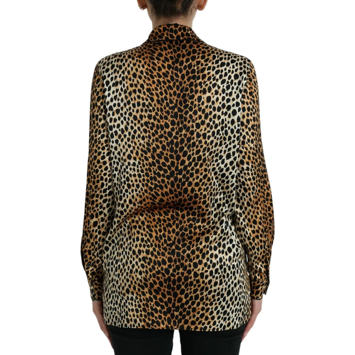 Dolce & Gabbana Elegant Brown Animal Print Silk Blouse