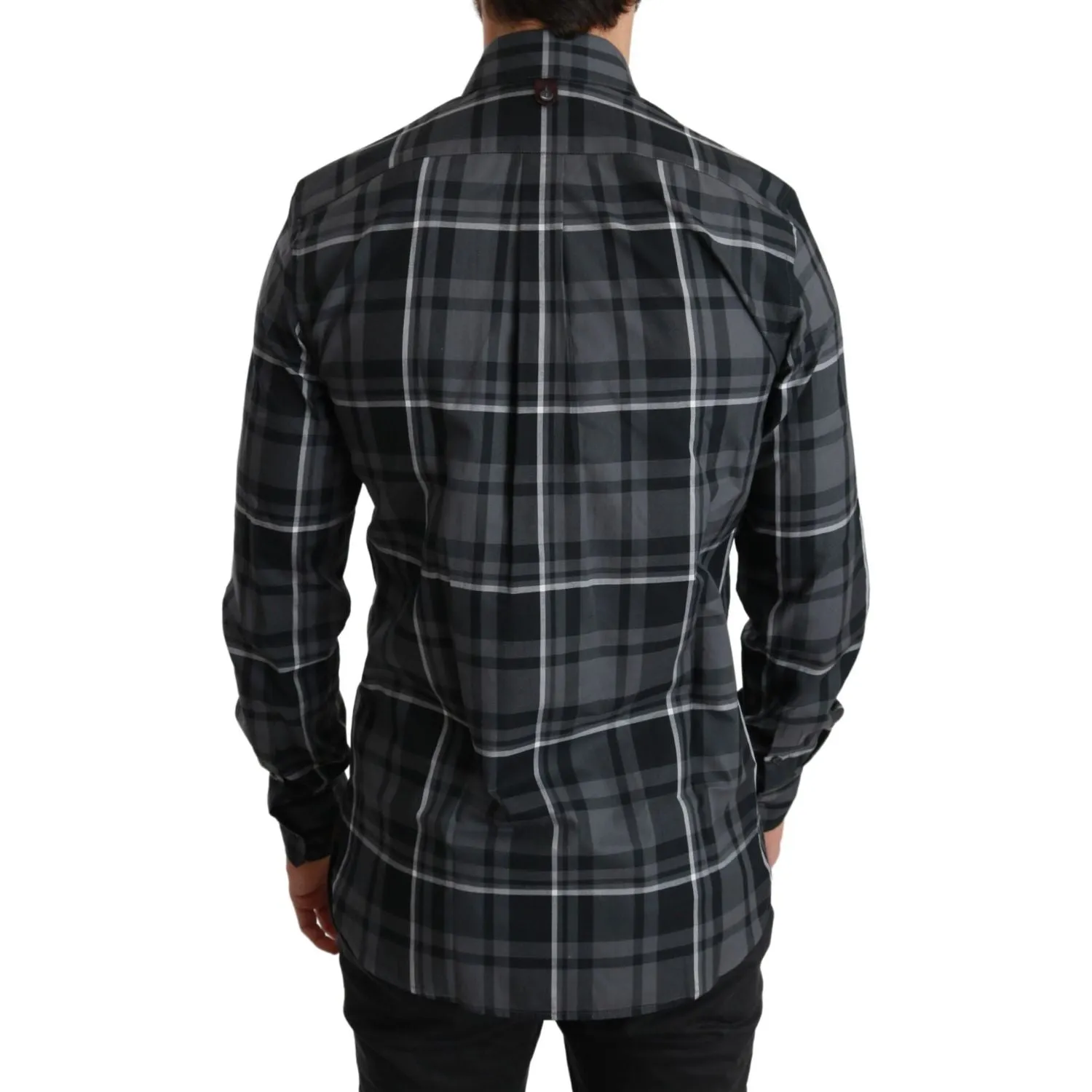 Dolce & Gabbana Elegant Gray Checkered Martini Dress Shirt