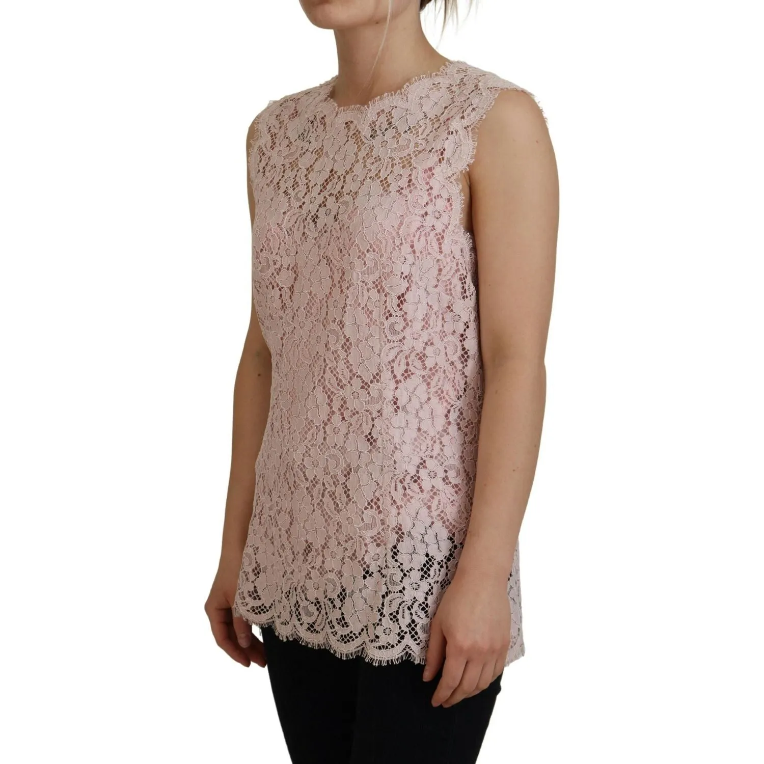 Dolce & Gabbana Elegant Sheer Lace Sleeveless Blouse in Pink