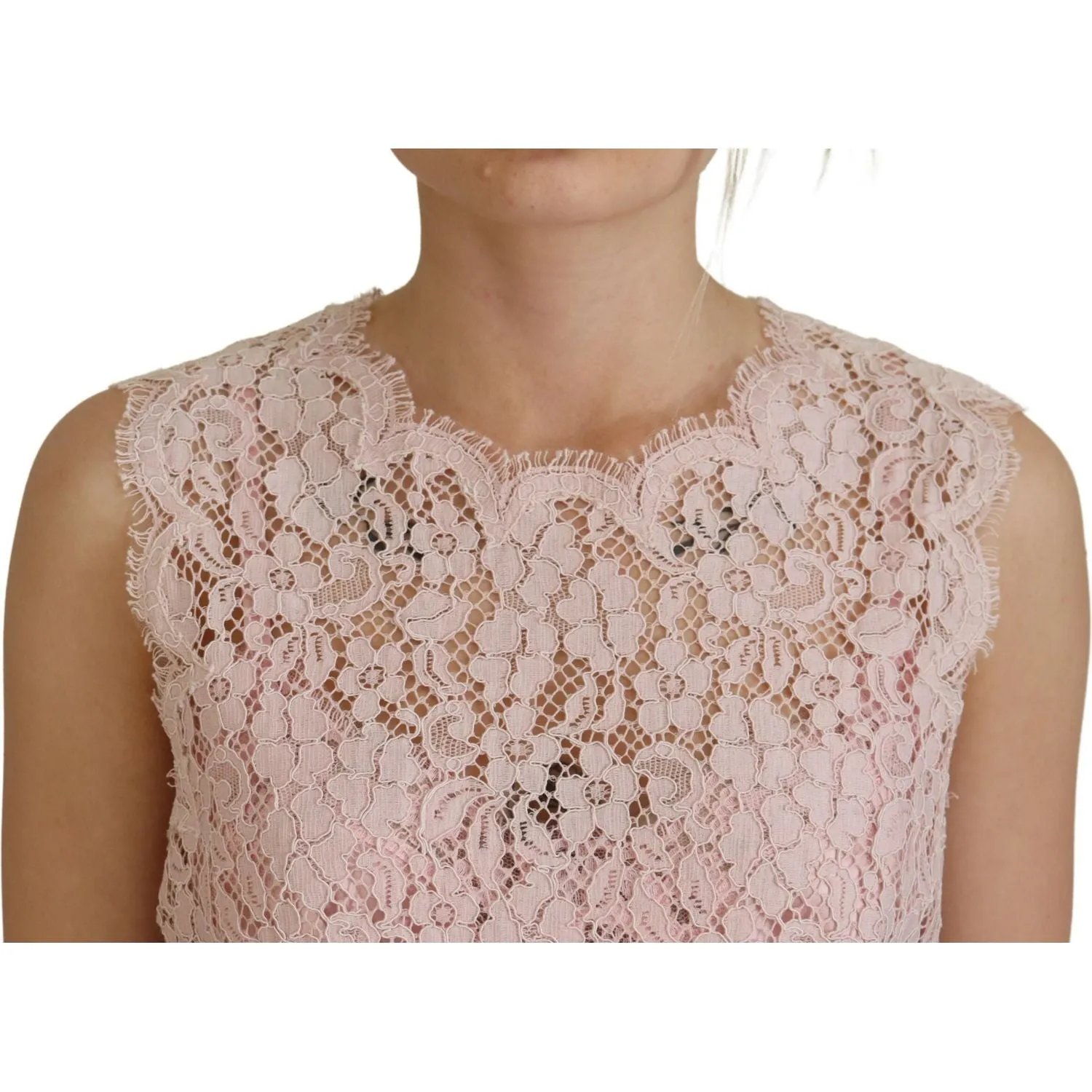 Dolce & Gabbana Elegant Sheer Lace Sleeveless Blouse in Pink