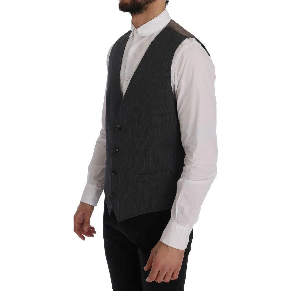 Dolce & Gabbana Elegant Striped Gray Waistcoat Vest