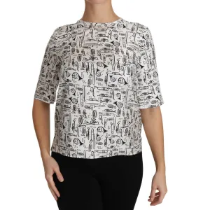 Dolce & Gabbana Elegant Trumpet Print Silk Blouse Top