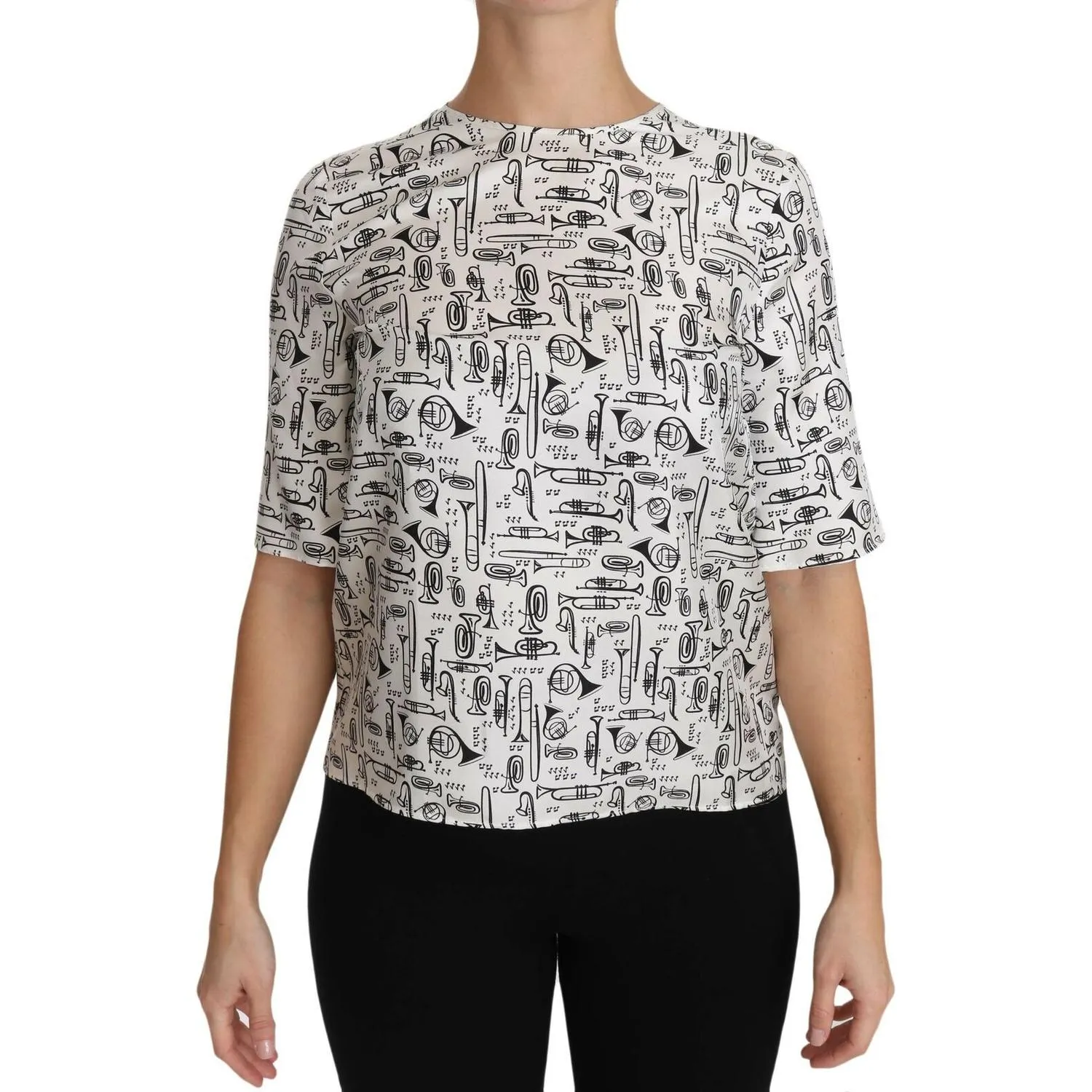 Dolce & Gabbana Elegant Trumpet Print Silk Blouse Top