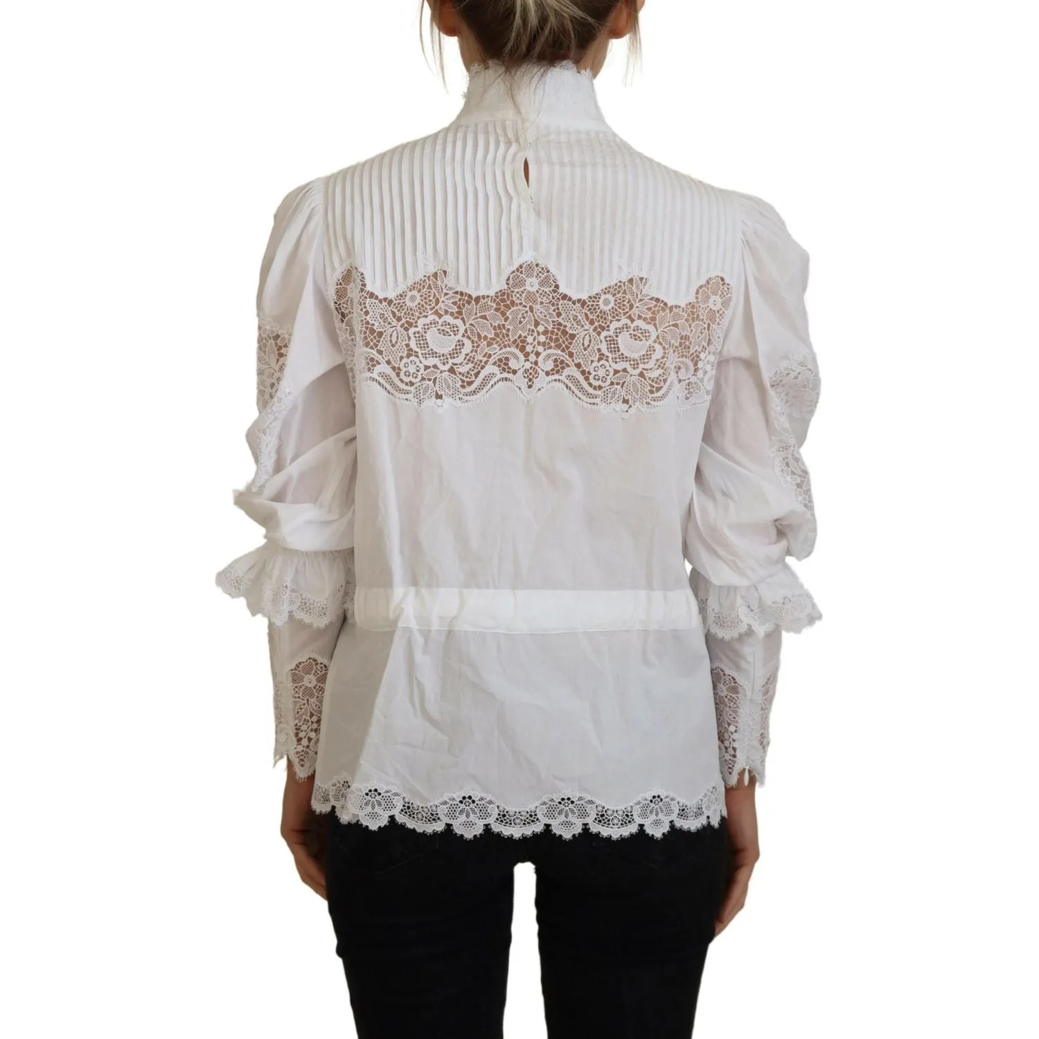 Dolce & Gabbana Elegant White Lace Trim Cotton Blouse