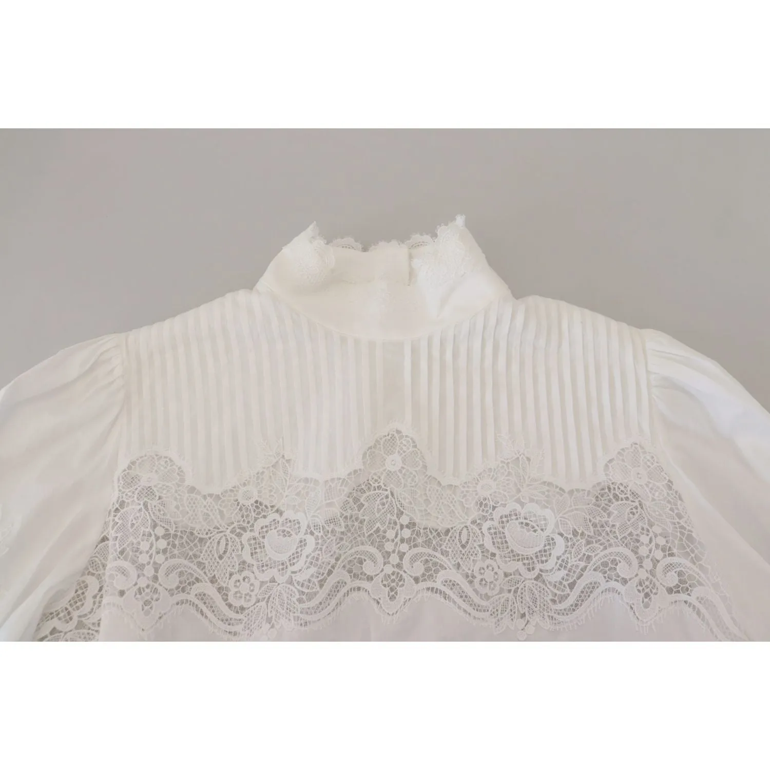 Dolce & Gabbana Elegant White Lace Trim Cotton Blouse