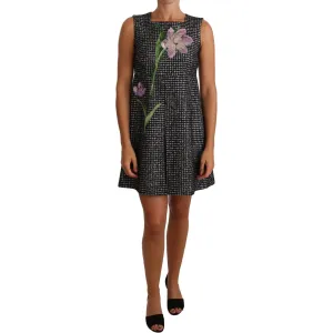 Dolce & Gabbana Houndstooth Floral Appliqué Shift Dress