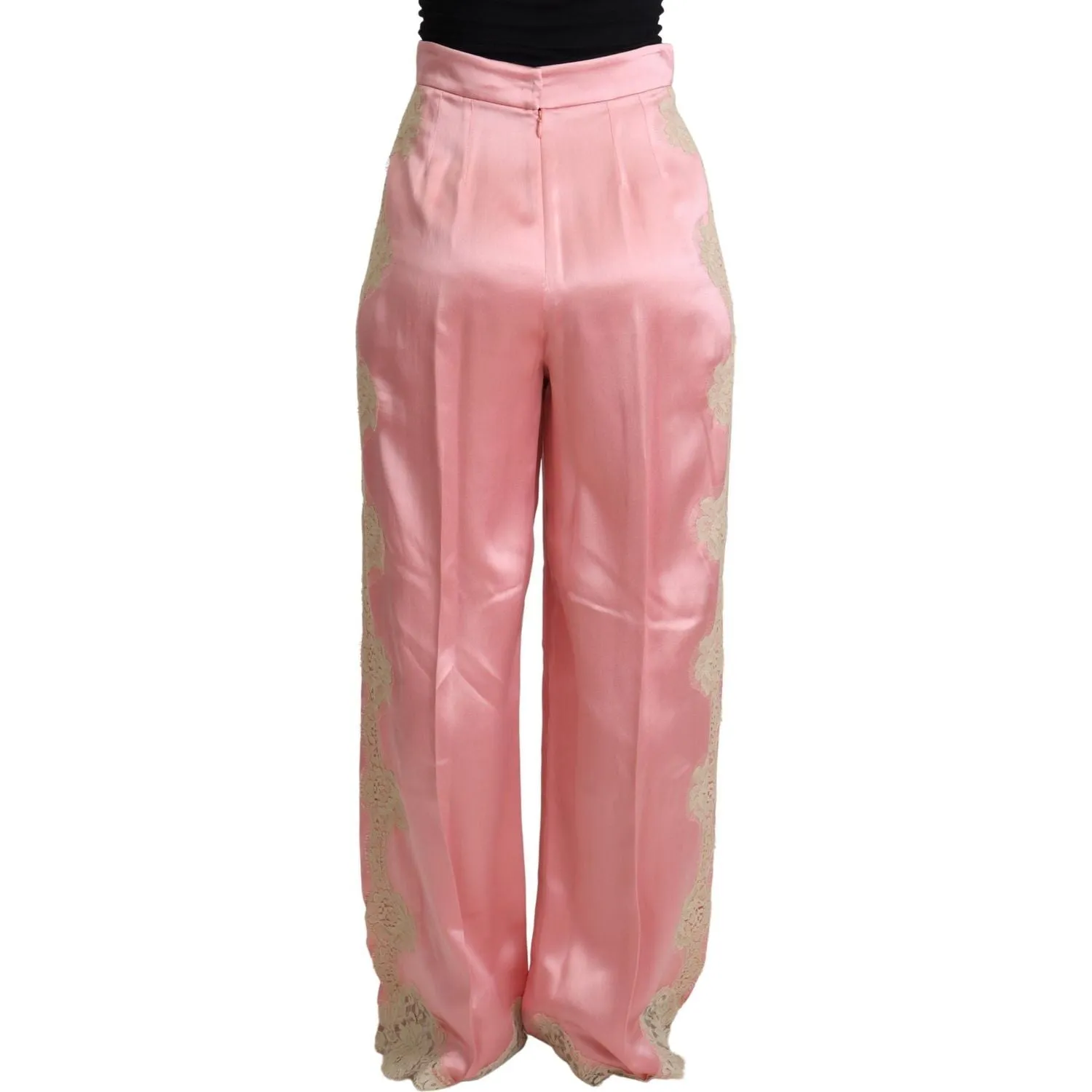 Dolce & Gabbana Silk Blend Satin Wide-Leg Pants in Pink