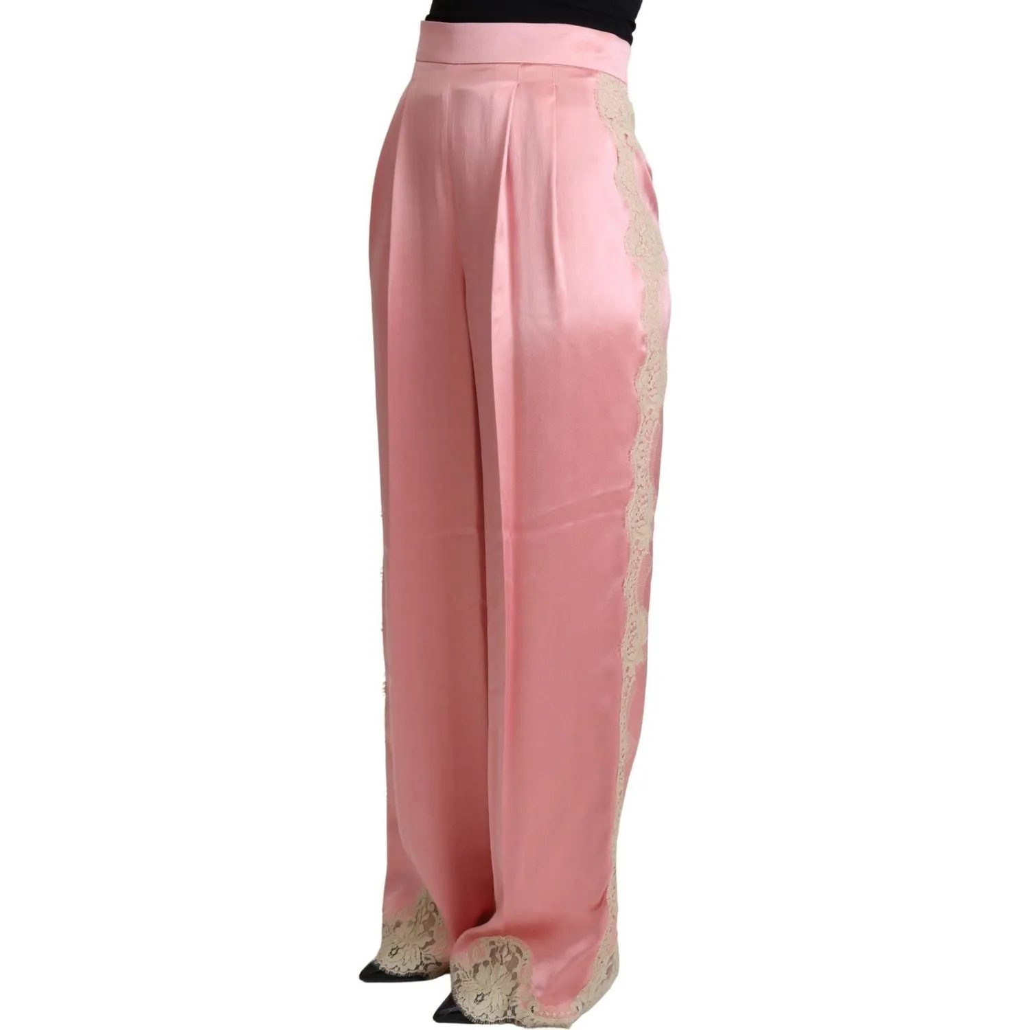 Dolce & Gabbana Silk Blend Satin Wide-Leg Pants in Pink