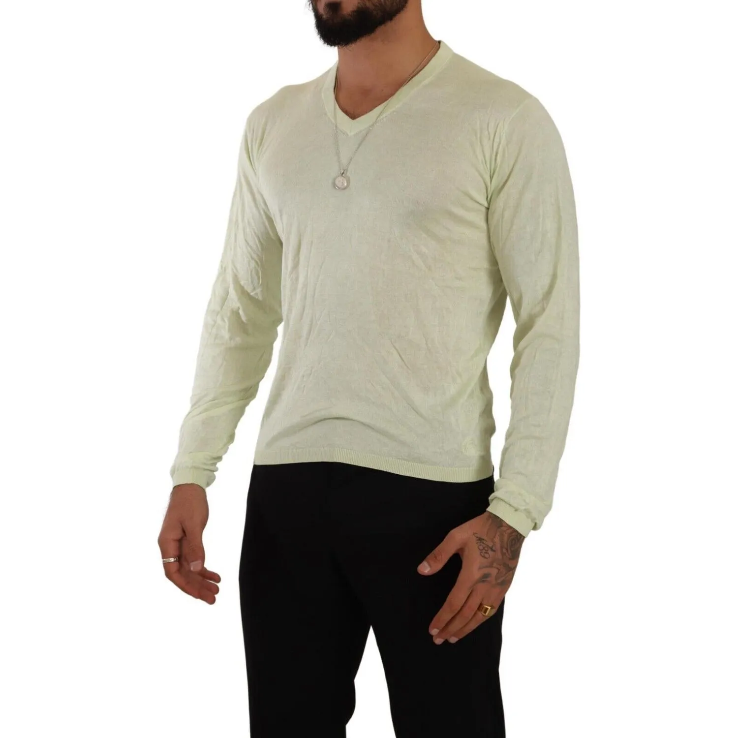 Domenico Tagliente Elegant Silk V-Neck Pullover Sweater