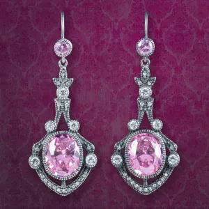 Edwardian Style Pink CZ Drop Earrings Sterling Silver